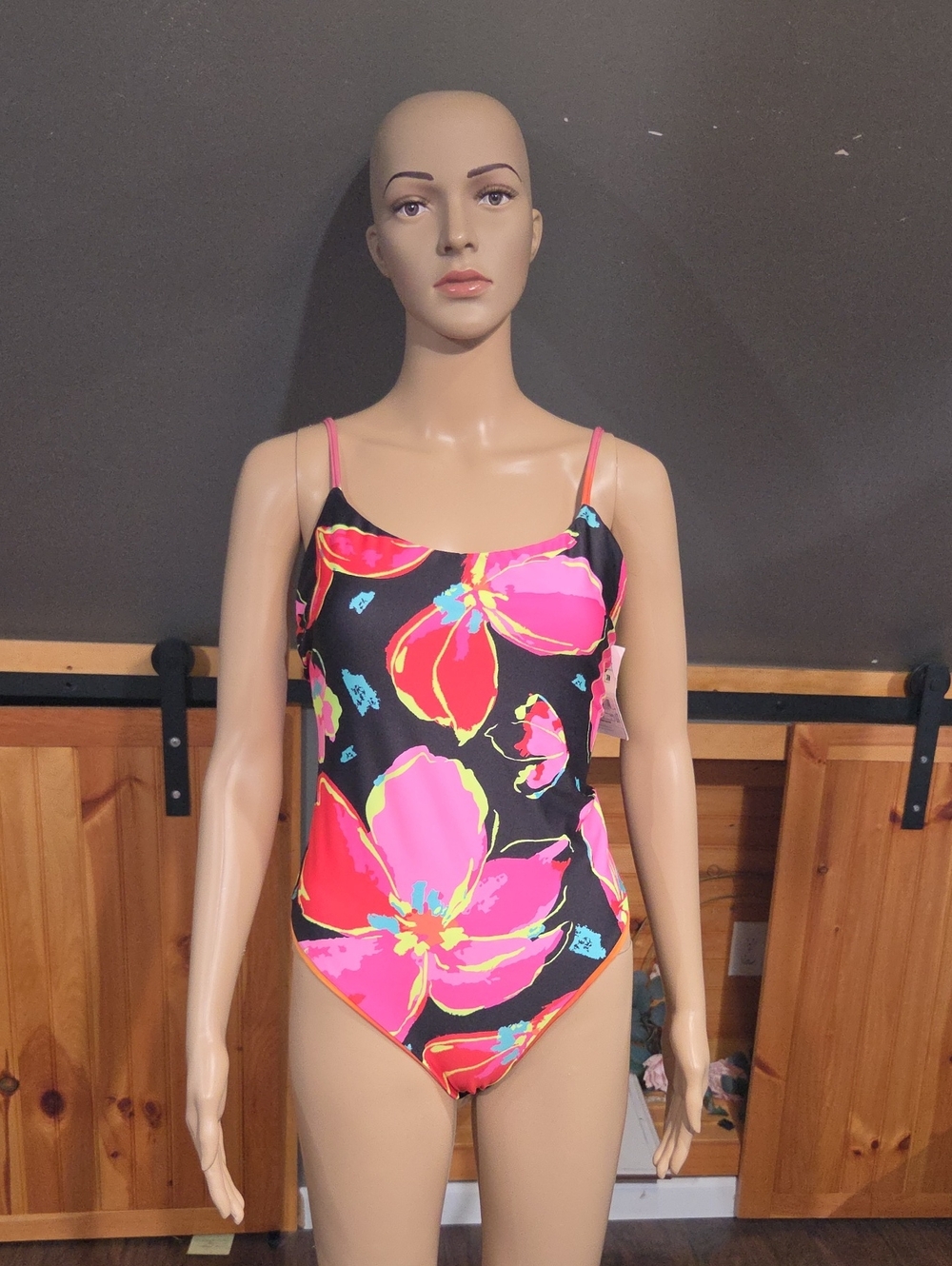 Maaji Black One-Piece Reversible Swimsuit with Hot Pink Floral Print